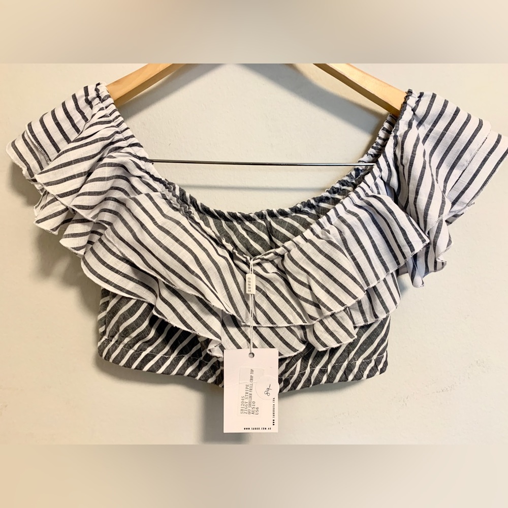 Australian off the shoulder, ruffled mid crop top